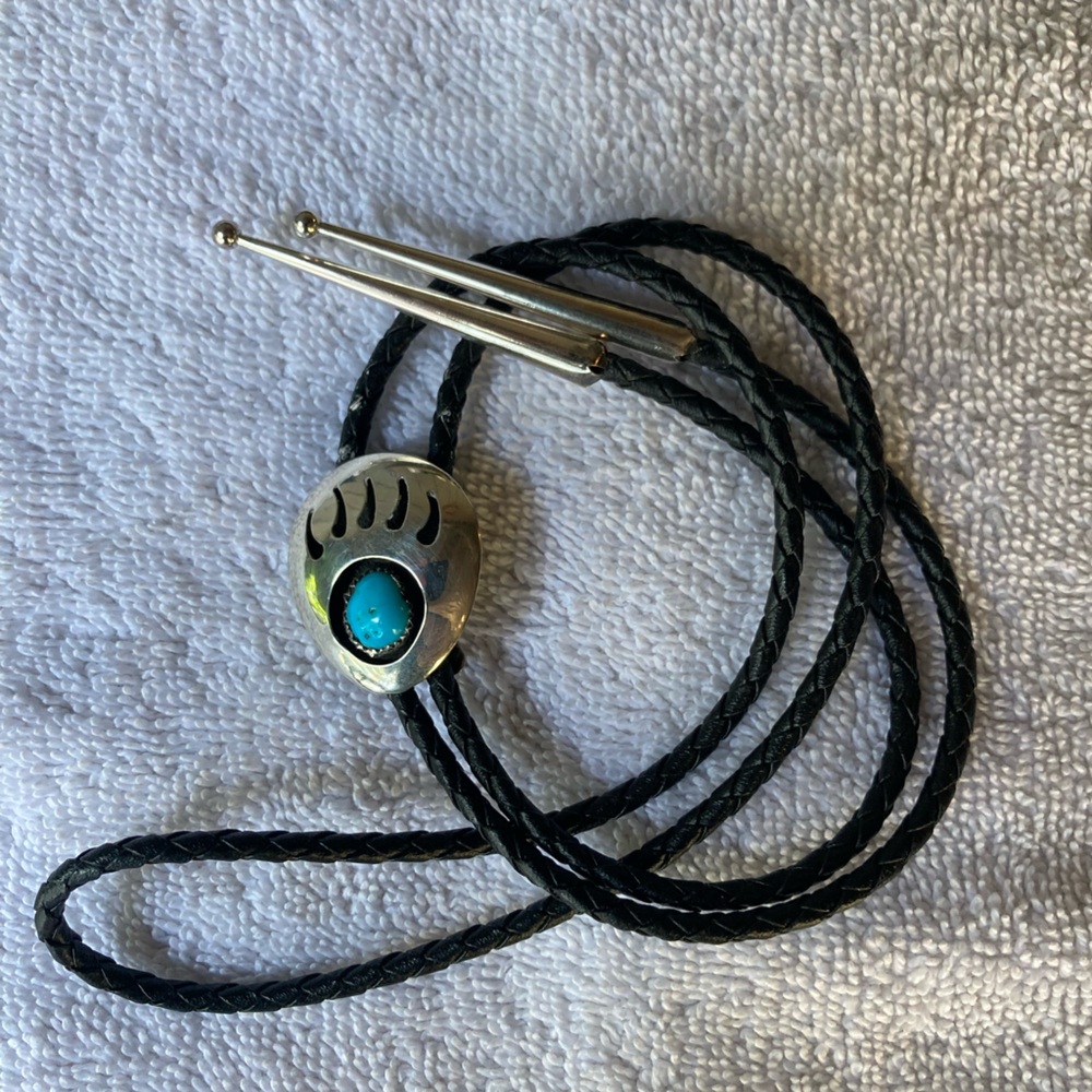 Bolo tie vintage with turquoise stone in sterling silver setting